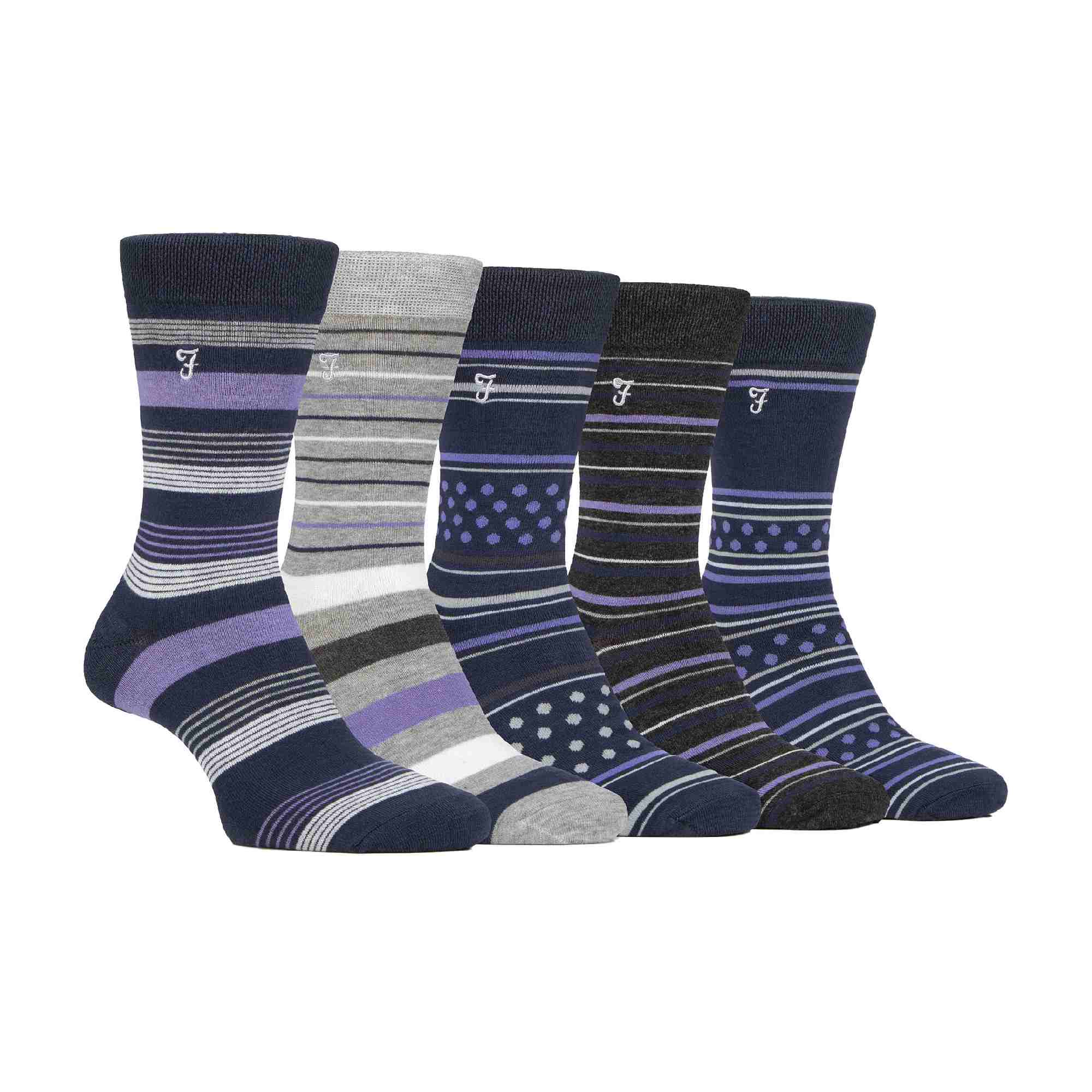 Gentle Grip 5 Pack Mens Bamboo Bright Striped Patterned Socks