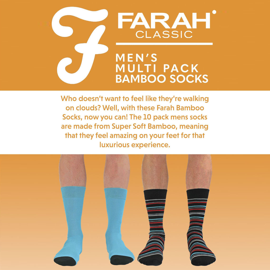 Farah Mens 10 Pair Multi-Pack Bright Bamboo Socks