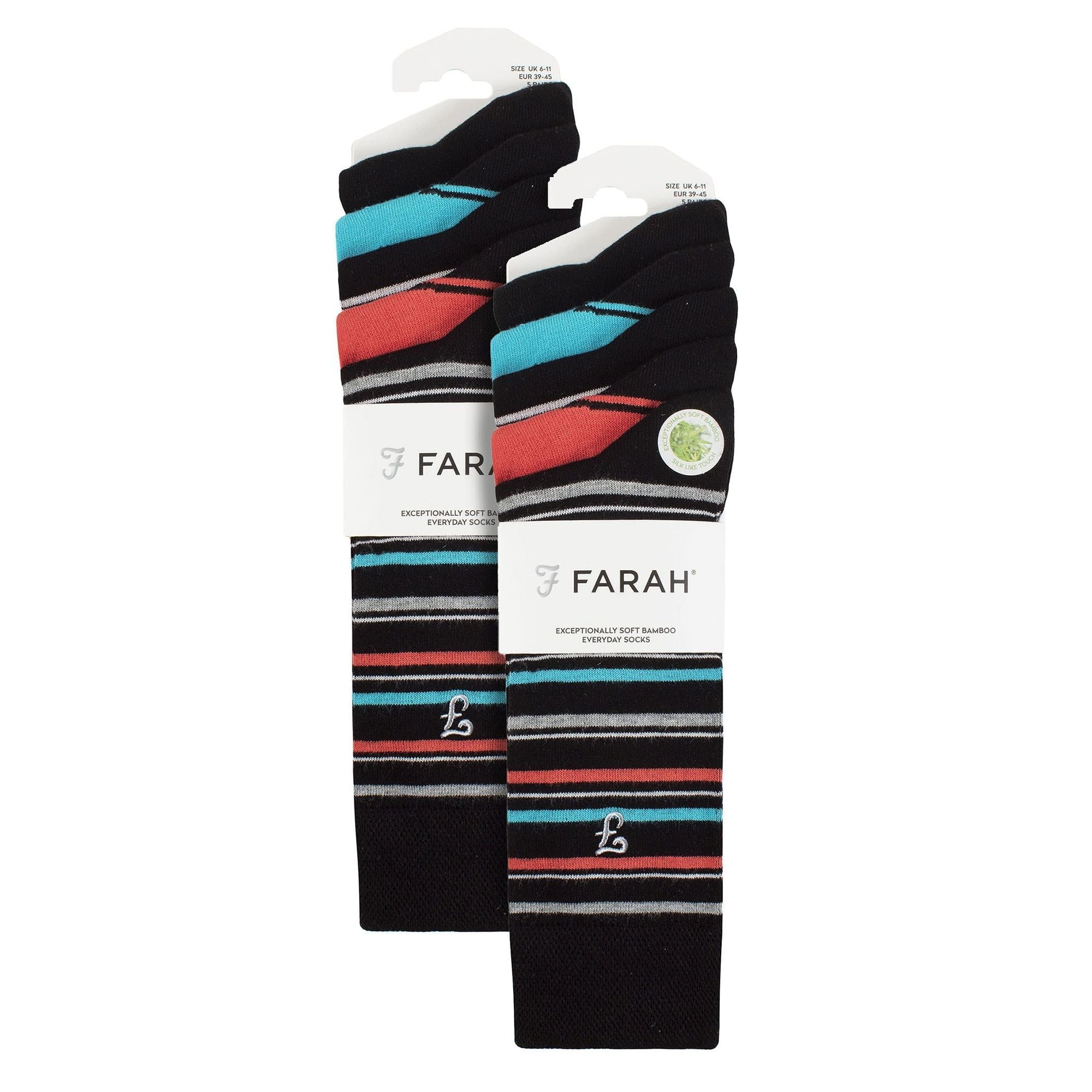 Farah Mens 10 Pair Multi-Pack Bright Bamboo Socks
