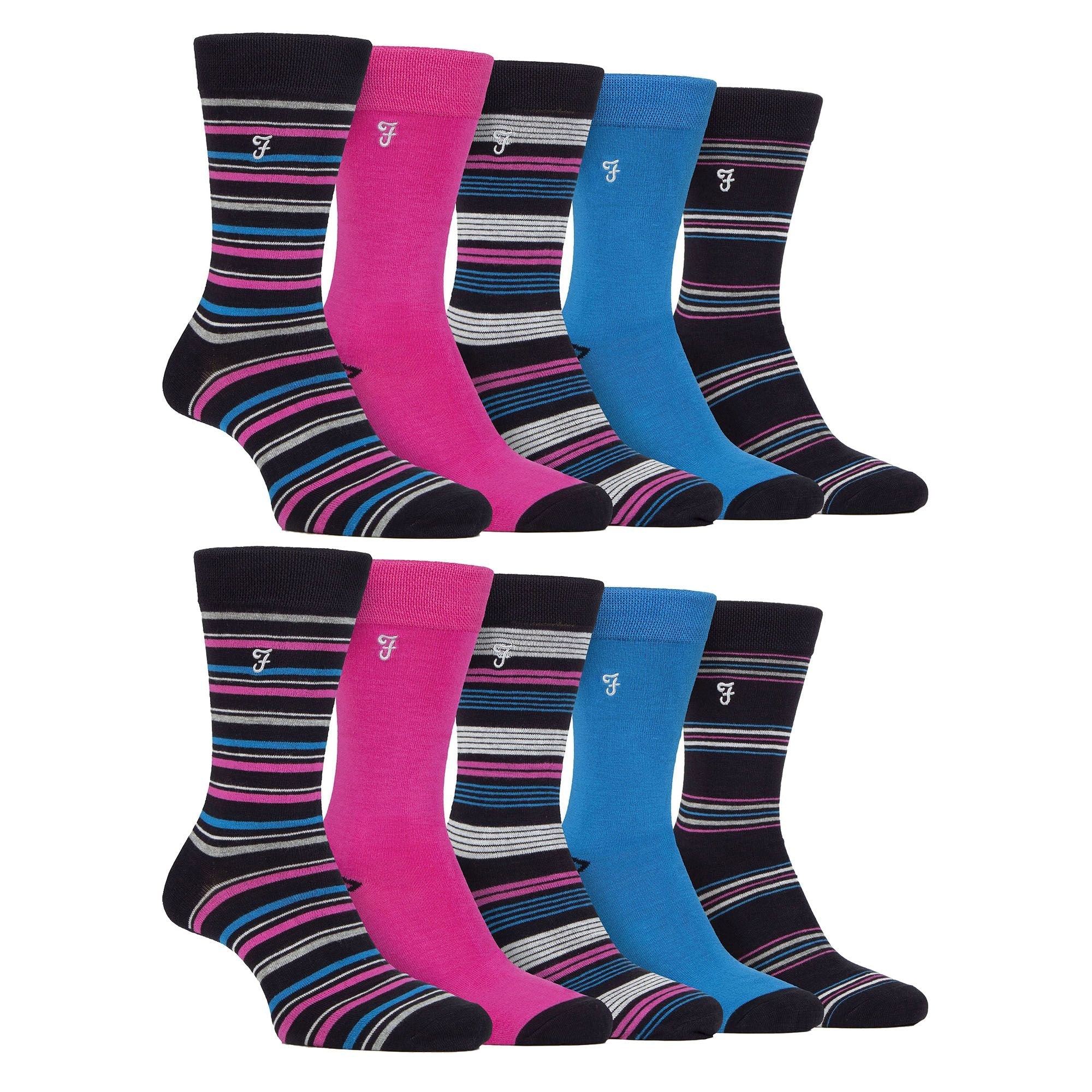 Farah Mens 10 Pair Multi-Pack Bright Bamboo Socks