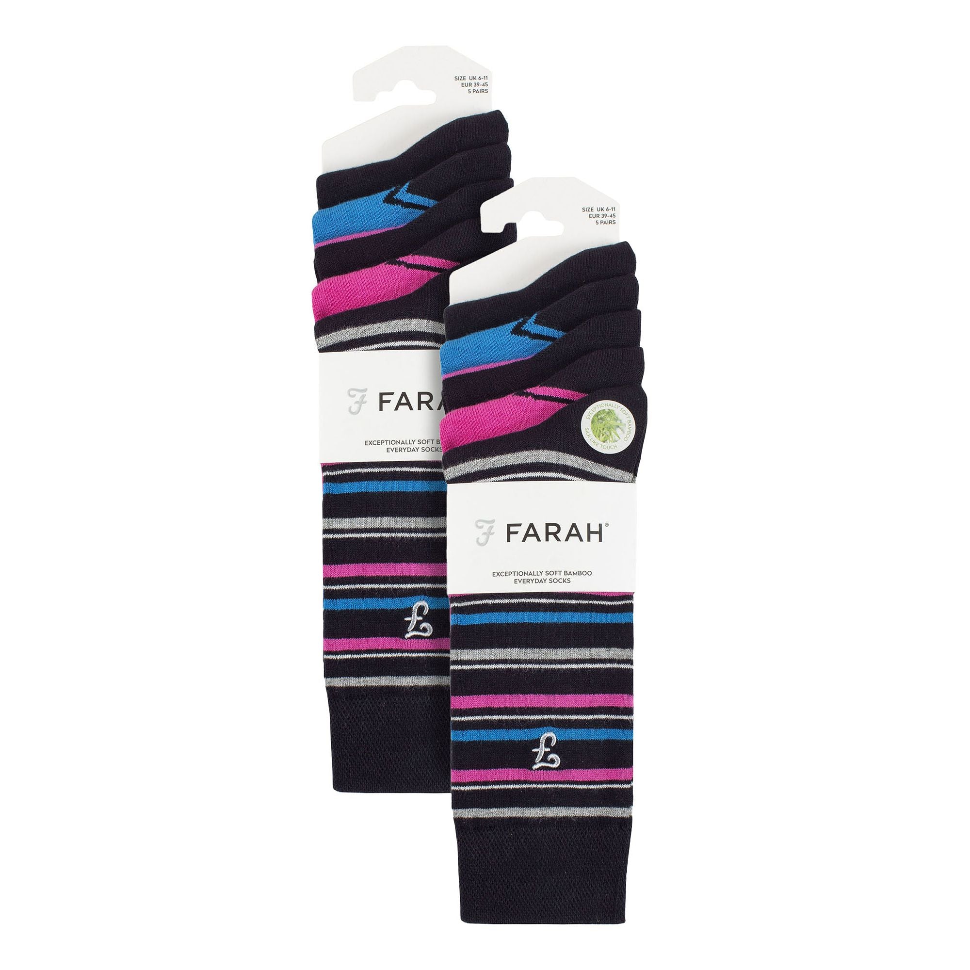 Farah Mens 10 Pair Multi-Pack Bright Bamboo Socks