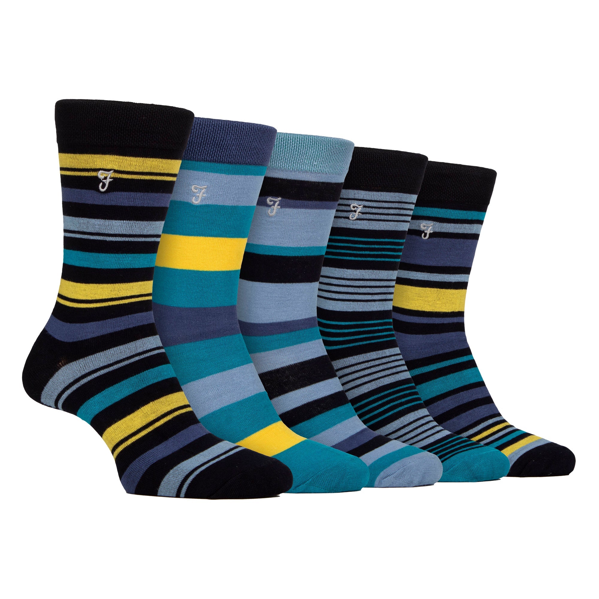 Farah Silver 5 Pack Mens Bamboo Patterned Socks