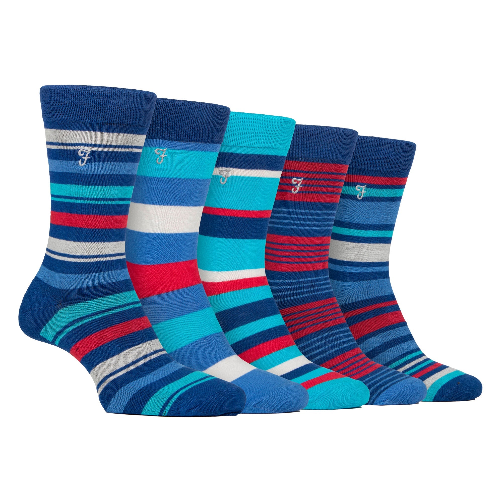 Farah Silver 5 Pack Mens Bamboo Patterned Socks