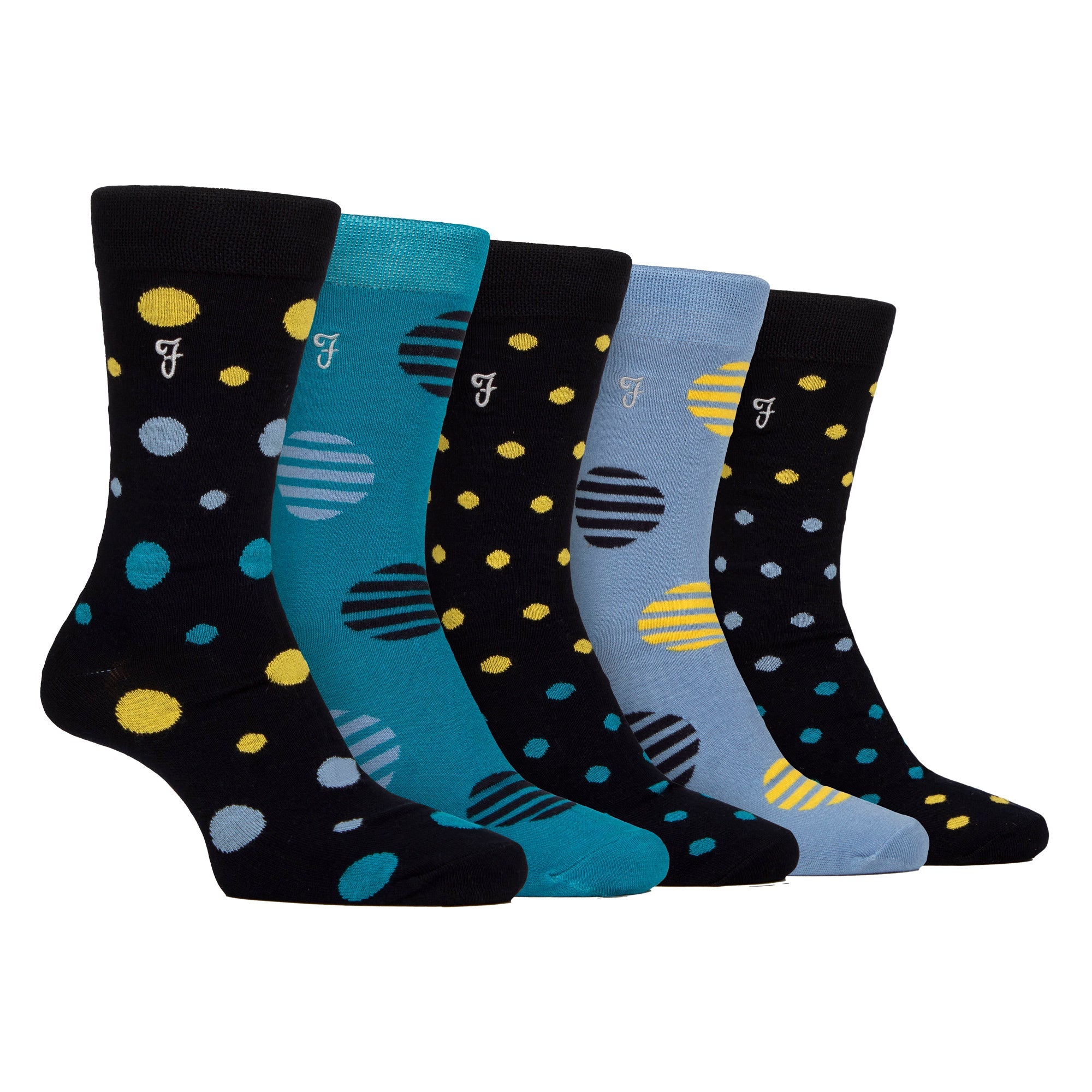 Farah Silver 5 Pack Mens Bamboo Patterned Socks