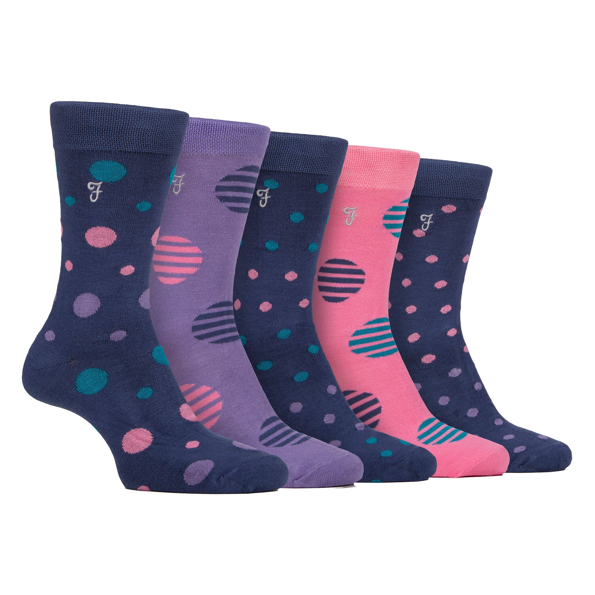 Farah Silver 5 Pack Mens Bamboo Patterned Socks