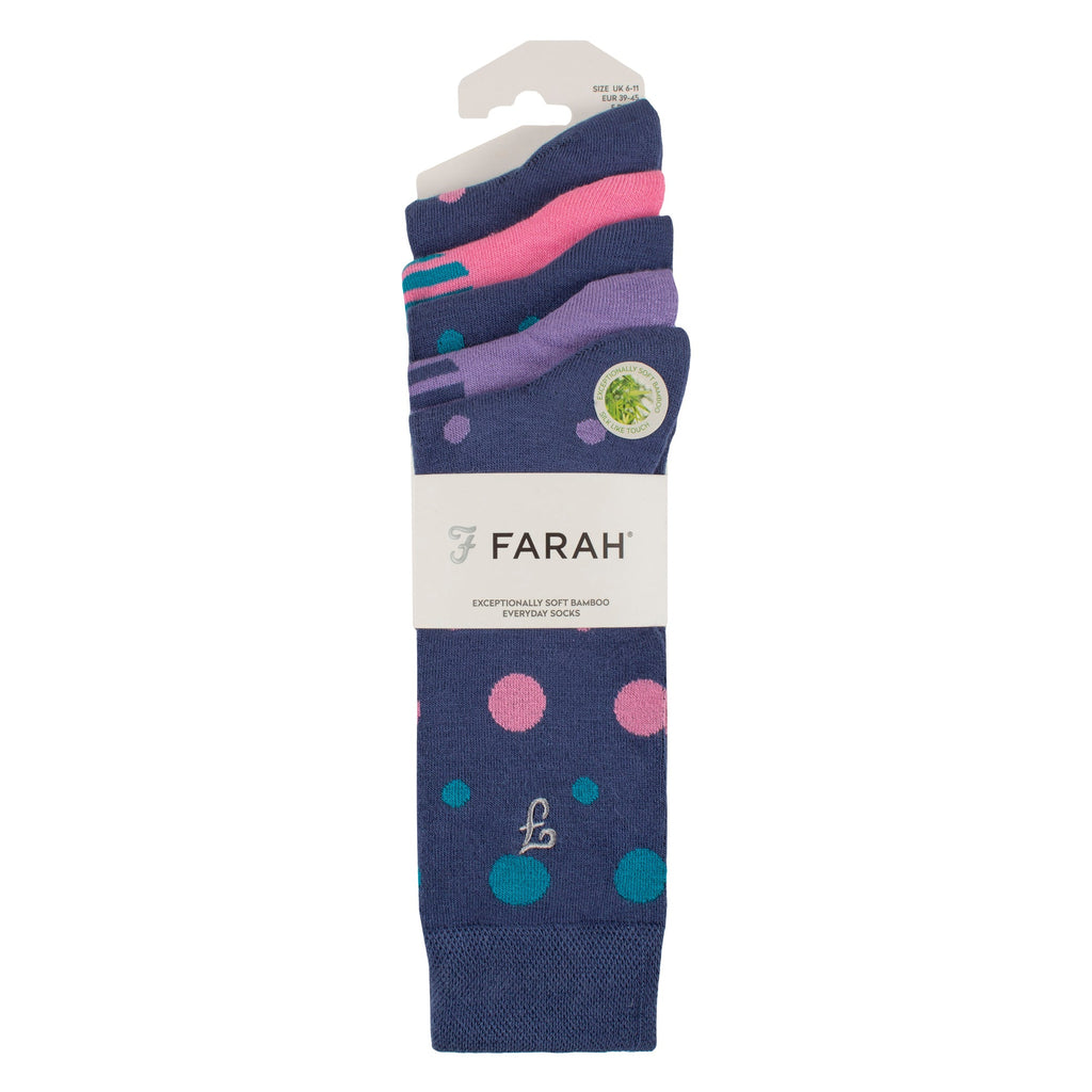 Farah Silver 5 Pack Mens Bamboo Patterned Socks