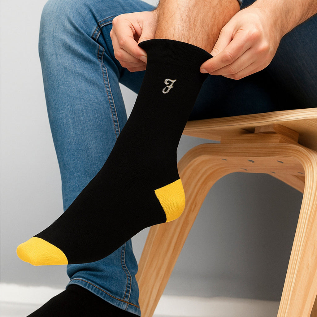 Farah Silver 5 Pack Mens Bamboo Patterned Socks