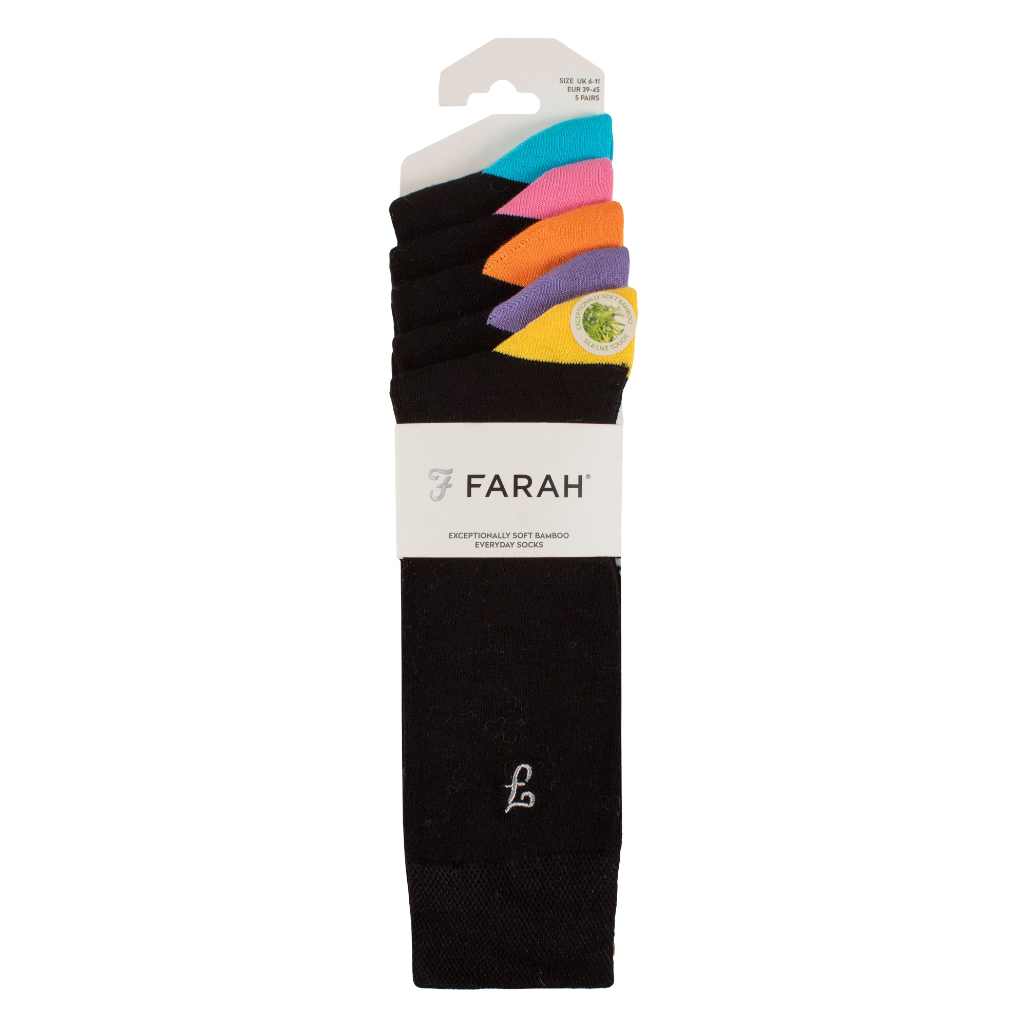 Farah Silver 5 Pack Mens Bamboo Patterned Socks