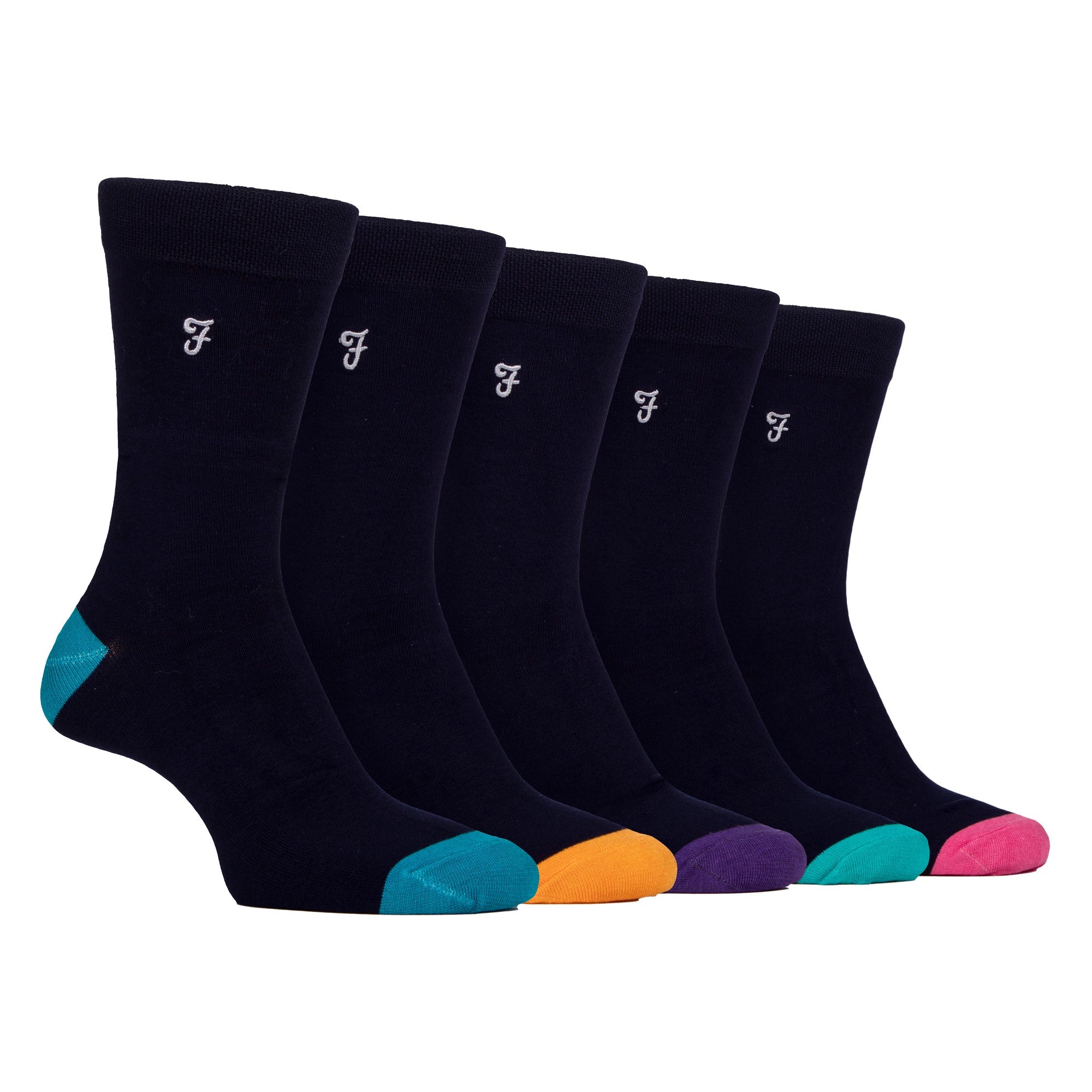 Farah Silver 5 Pack Mens Bamboo Patterned Socks