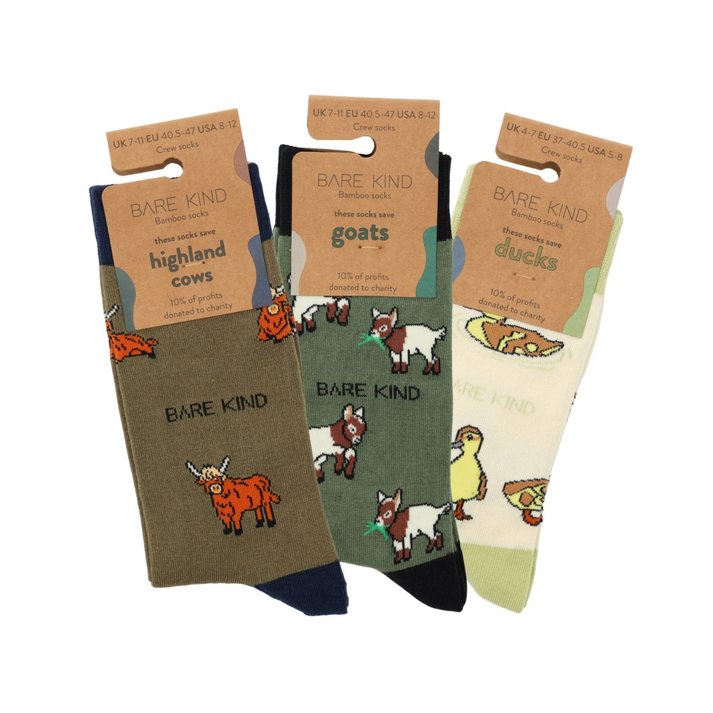 Bare Kind Farm Animals Bundle of 3 Bamboo Sock Set