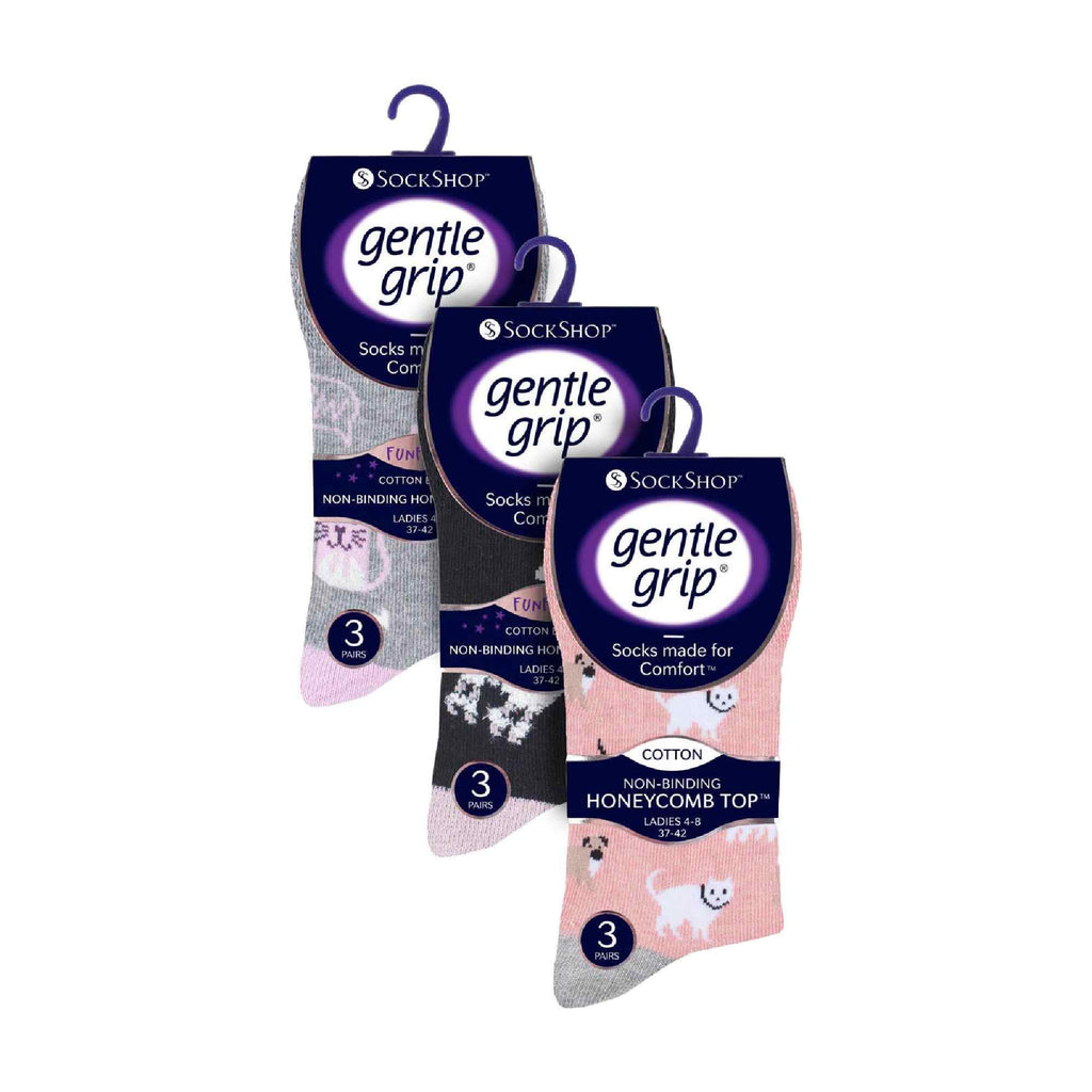 Gentle Grip Womens 9 Pack Non-Binding Cotton Crew Socks with Stripes Patterned