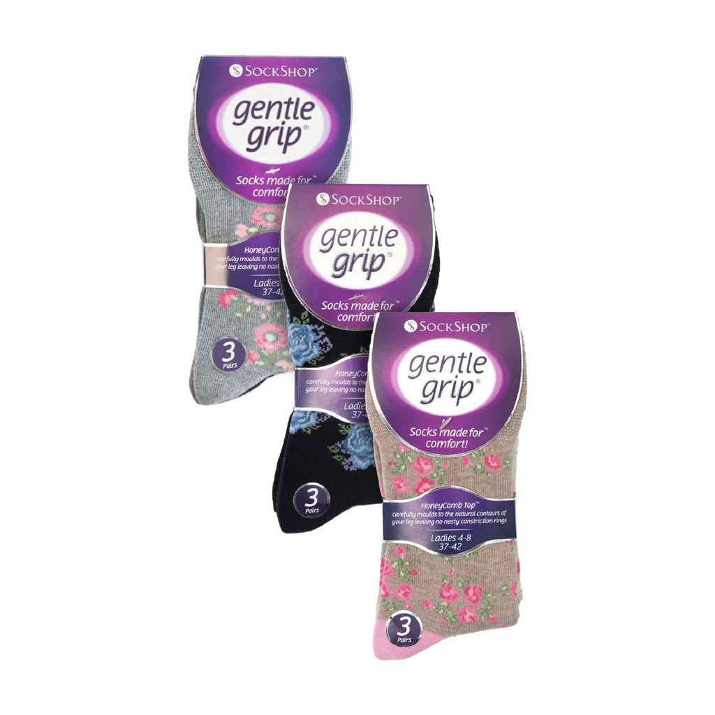 Gentle Grip Womens 9 Pack Non-Binding Cotton Crew Socks with Stripes Patterned