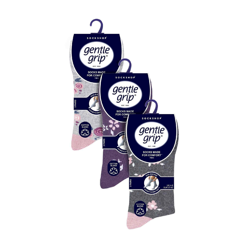 Gentle Grip Womens 9 Pack Non-Binding Cotton Crew Socks with Stripes Patterned