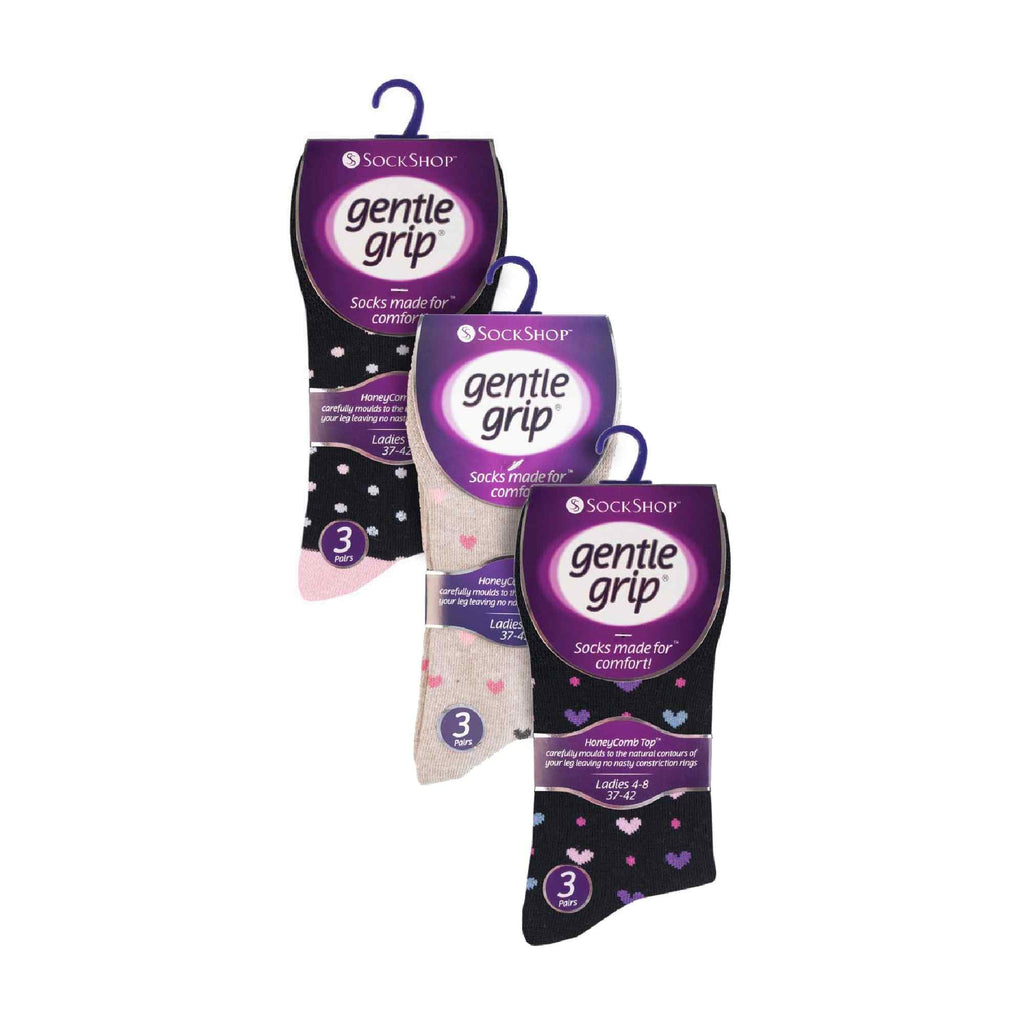 Gentle Grip Womens 9 Pack Non-Binding Cotton Crew Socks with Stripes Patterned