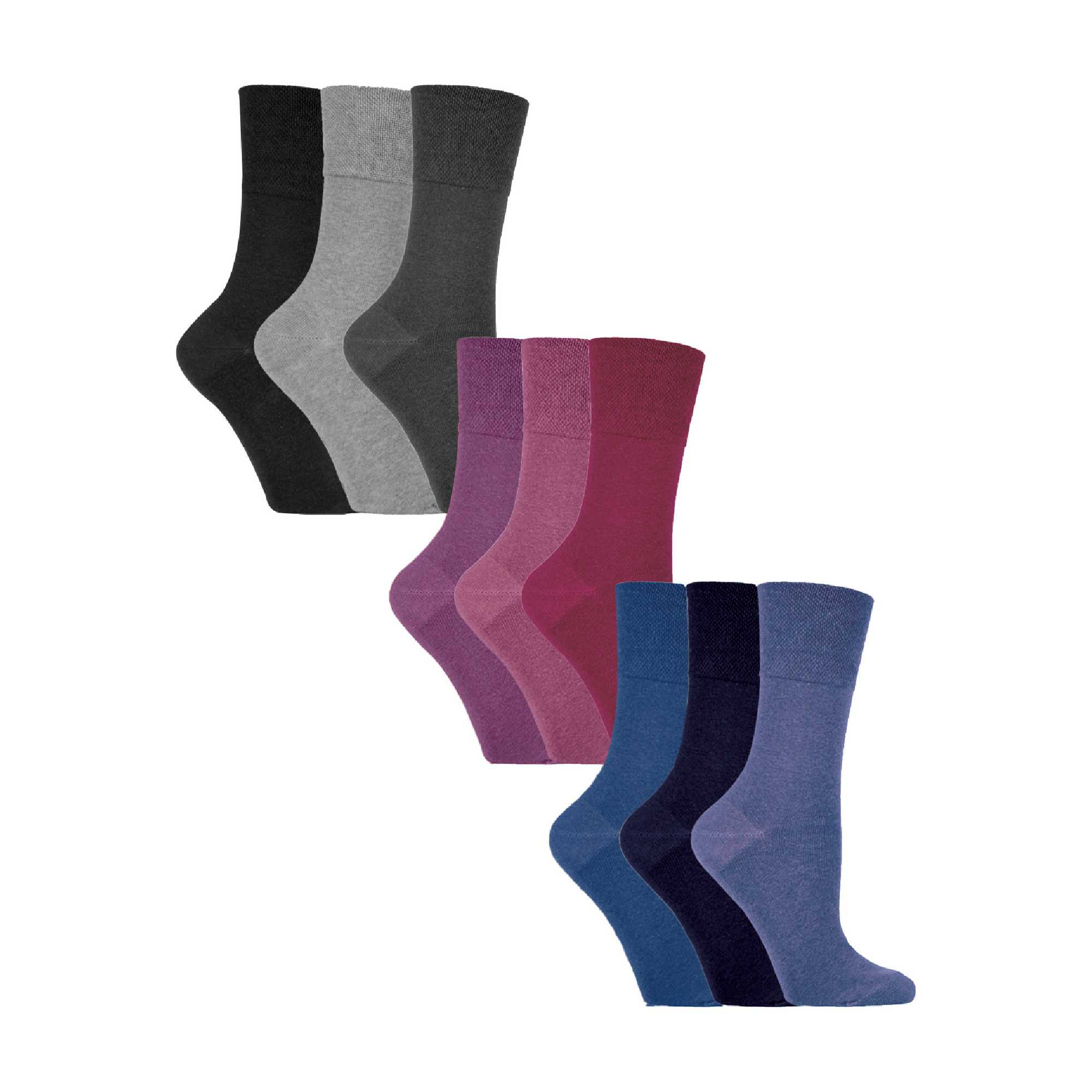 Gentle Grip Womens 9 Pack Non-Binding Cotton Crew Socks with Stripes Patterned