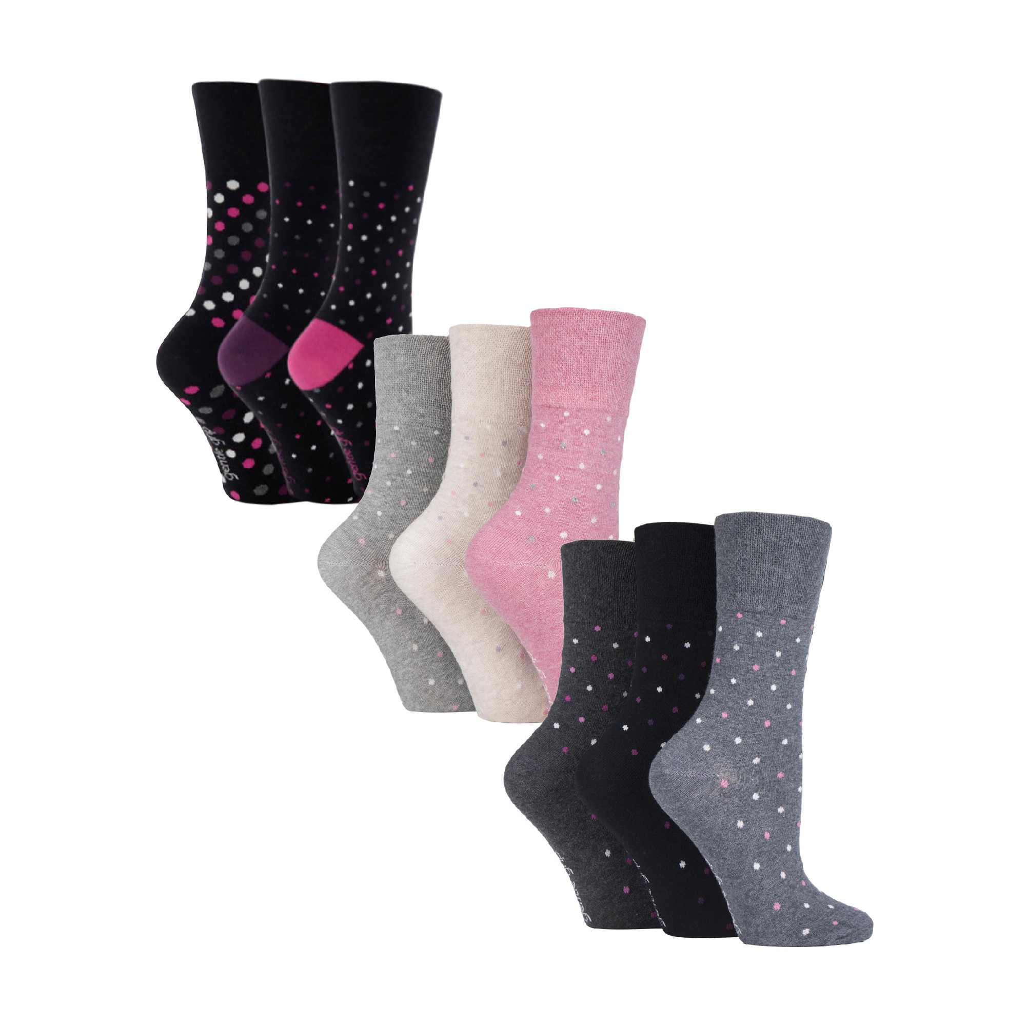 Gentle Grip Womens 9 Pack Non-Binding Cotton Crew Socks with Stripes Patterned
