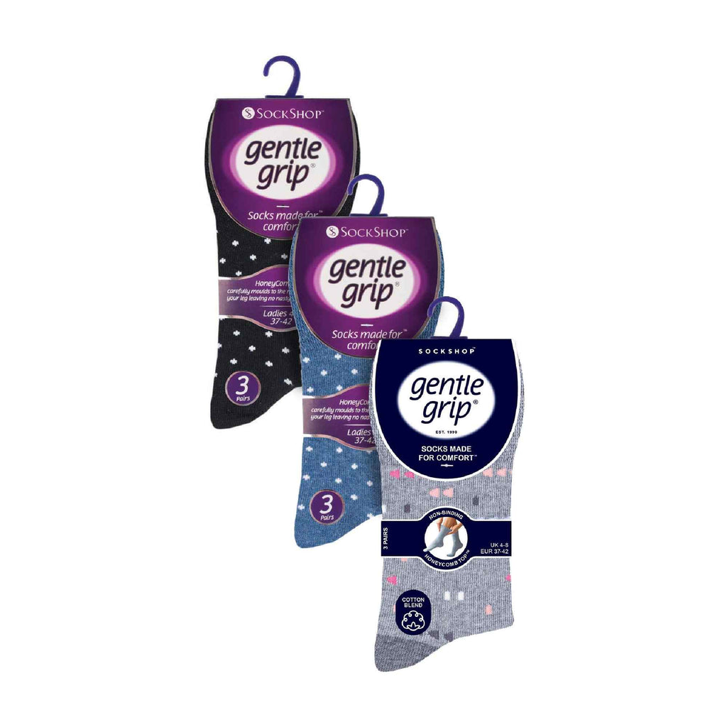 Gentle Grip Womens 9 Pack Non-Binding Cotton Crew Socks with Stripes Patterned