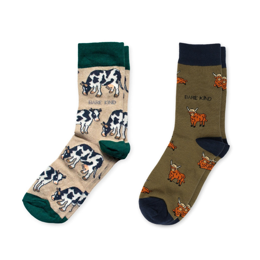 Bare Kind Green Cow Bundle of 2 Bamboo Sock Set