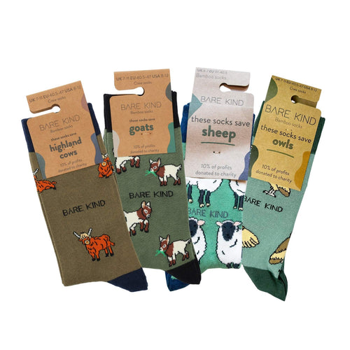 Bare Kind Green Farm Animals Bundle of 4 Bamboo Sock Set