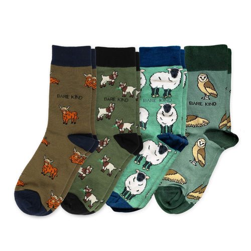 Bare Kind Green Farm Animals Bundle of 4 Bamboo Sock Set