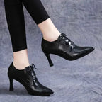 Womens Pointed Toe Patent Leather Mid Heel Office Shoes