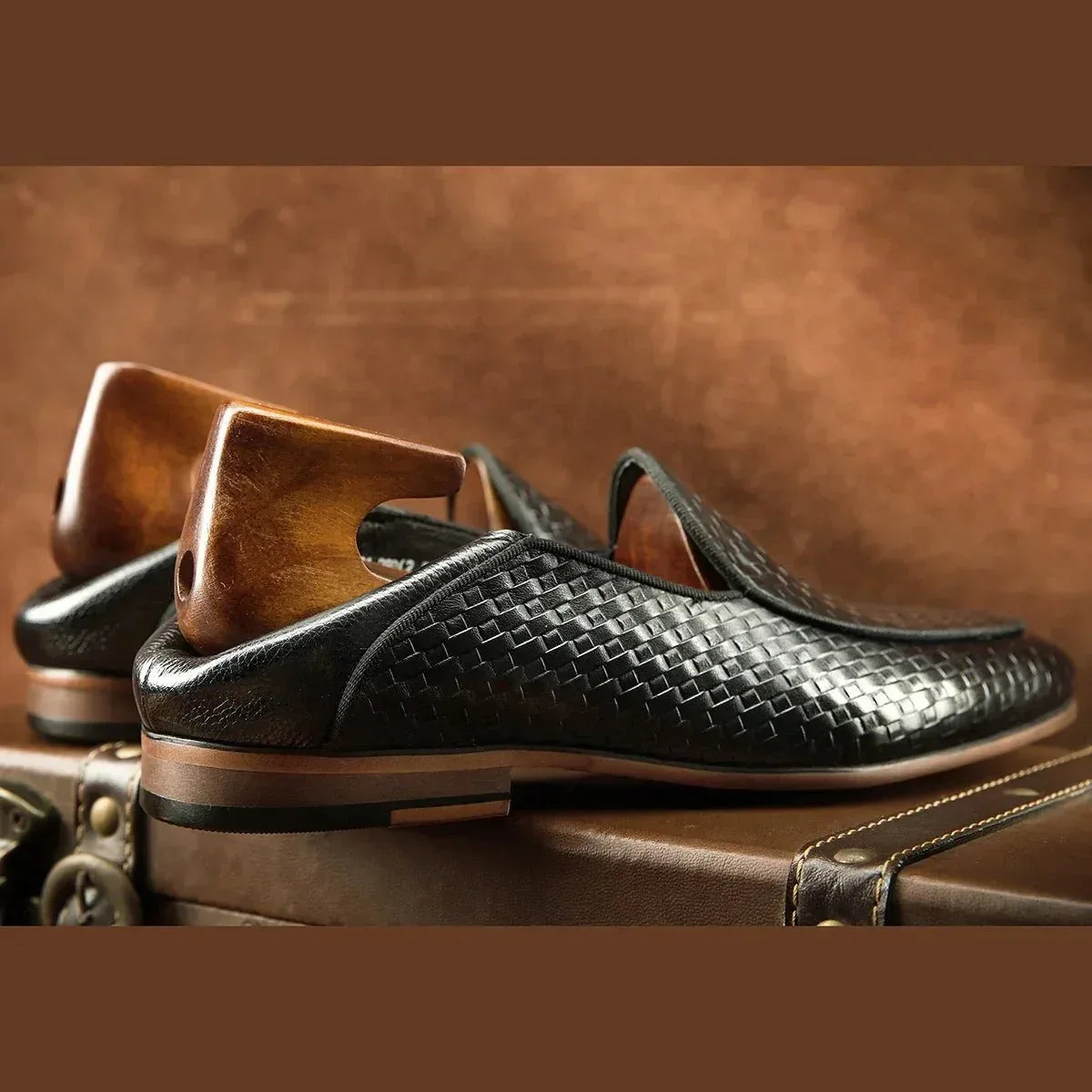 Mens Black Genuine Leather Slip On Loafers