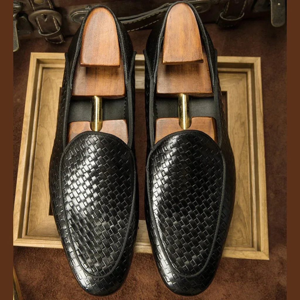 Mens Black Genuine Leather Slip On Loafers