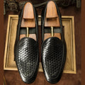 Mens Black Genuine Leather Slip On Loafers