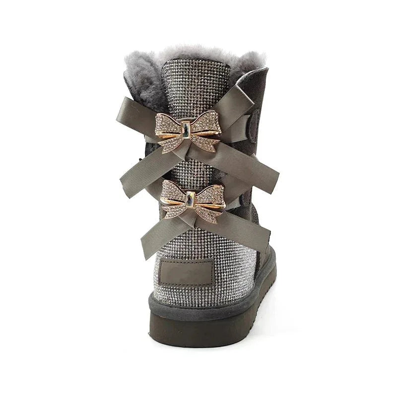 Womens Sparkle Bow Winter Boots