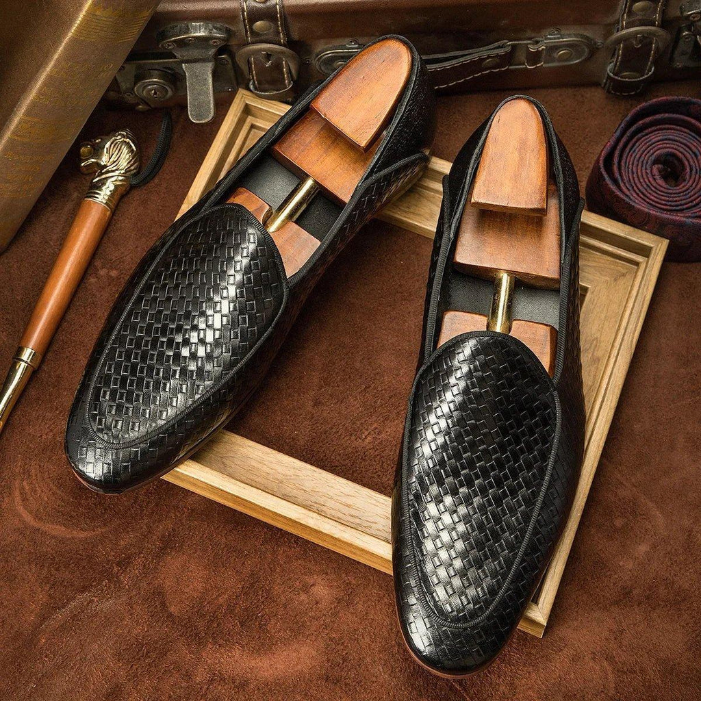 Mens Black Genuine Leather Slip On Loafers
