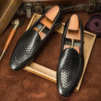 Mens Black Genuine Leather Slip On Loafers