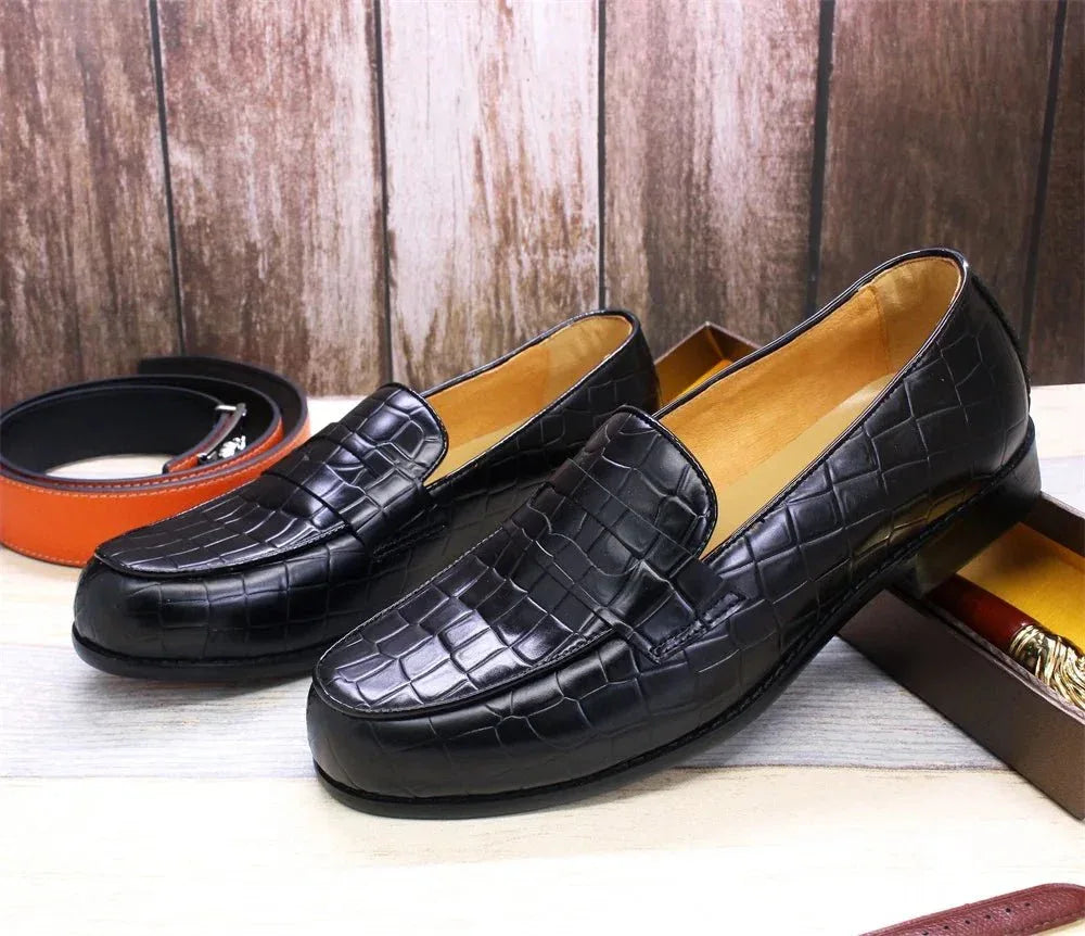 Mens Plaid Pattern Leather Loafers