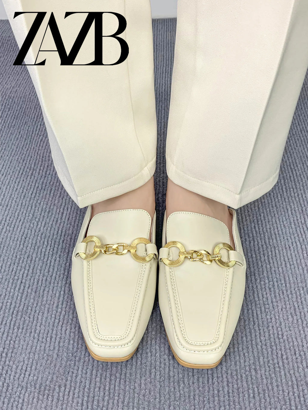 Womens Pearl Accent Square Toe Flats
