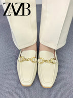 Womens Pearl Accent Square Toe Flats