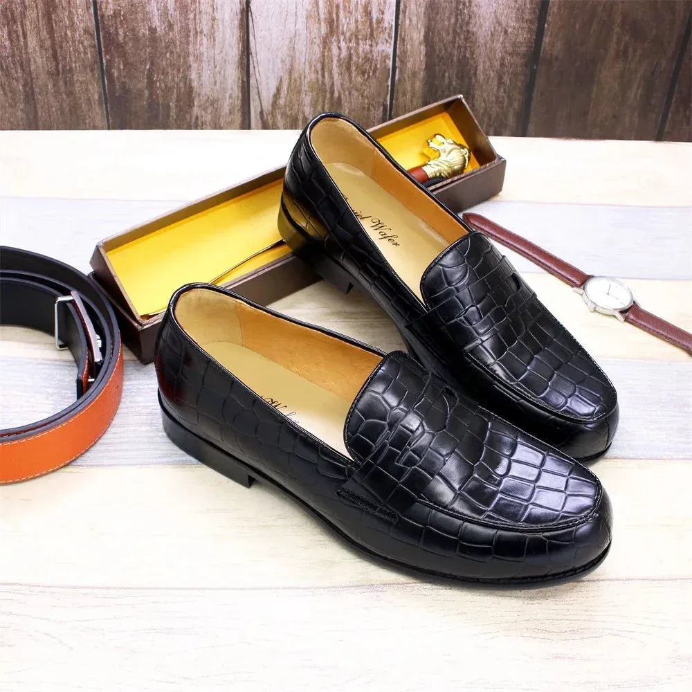 Mens Plaid Pattern Leather Loafers