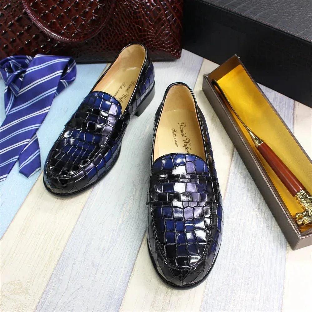 Mens Plaid Pattern Leather Loafers