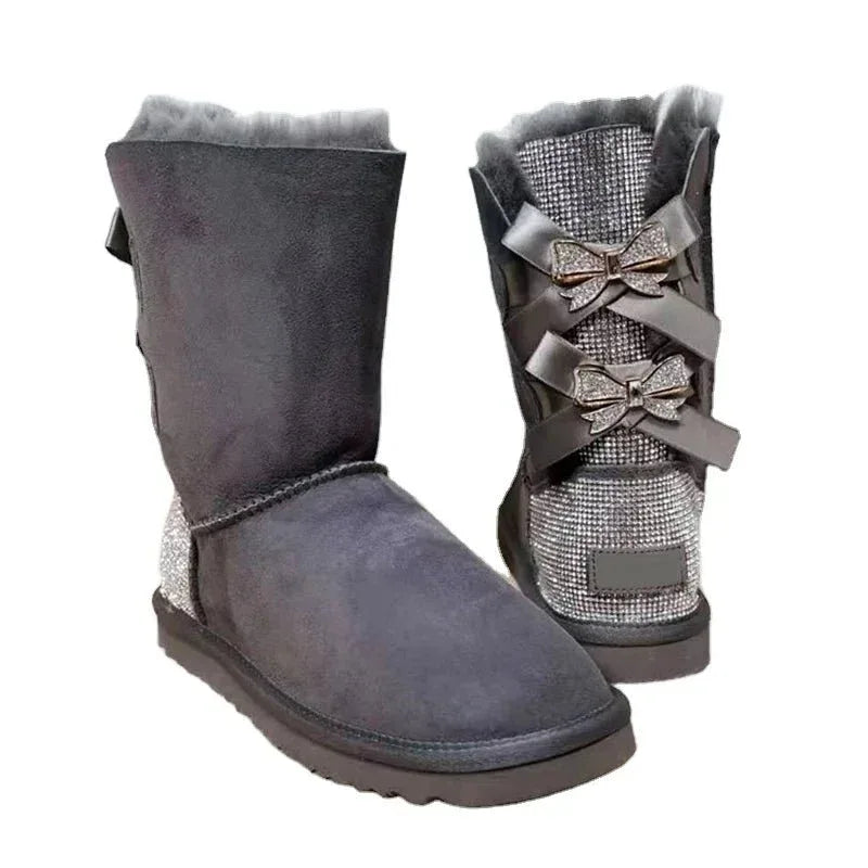 Womens Sparkle Bow Winter Boots
