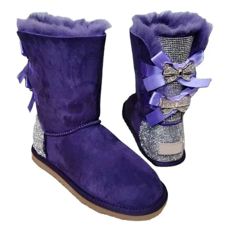 Womens Sparkle Bow Winter Boots