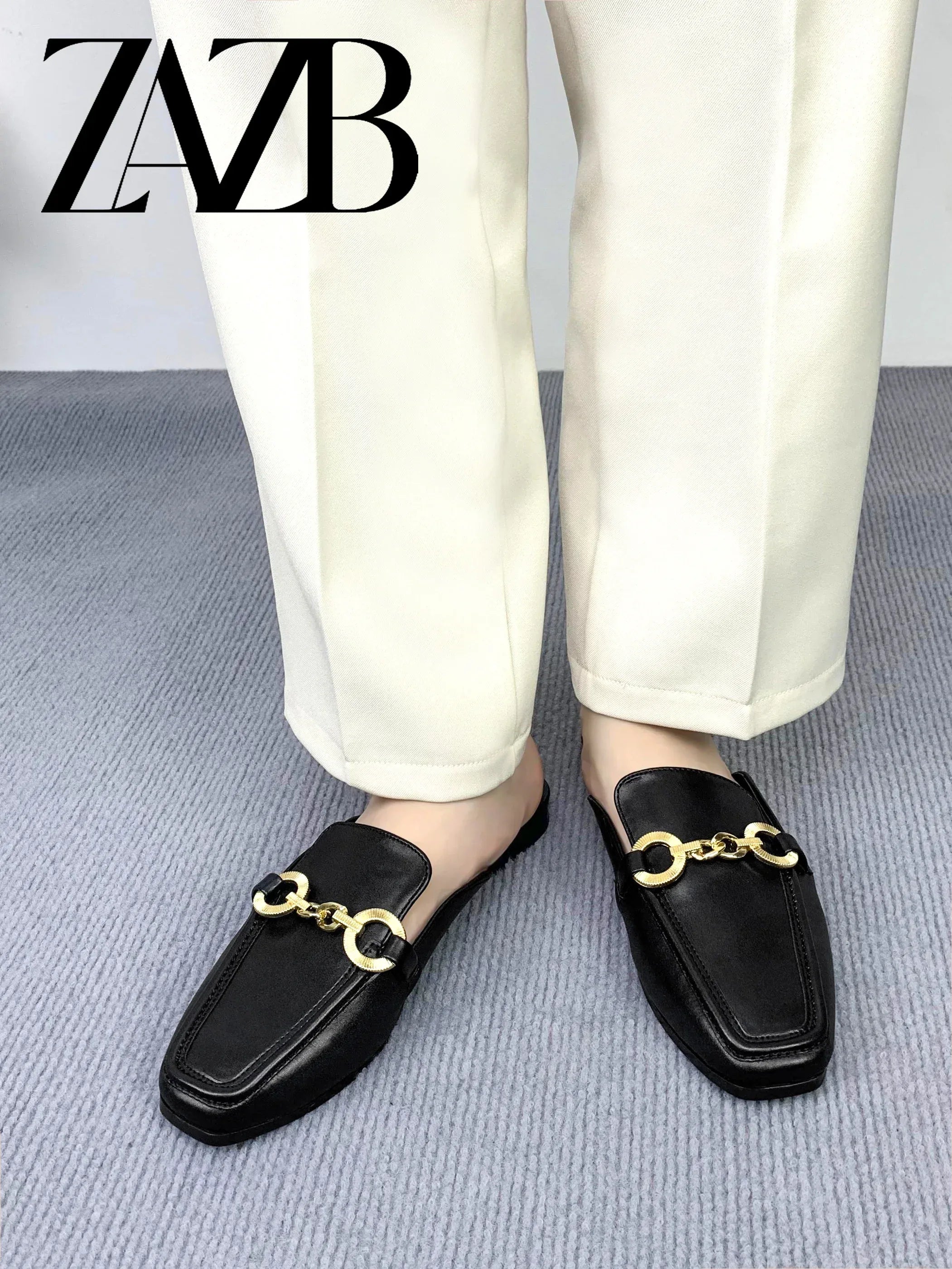 Womens Pearl Accent Square Toe Flats