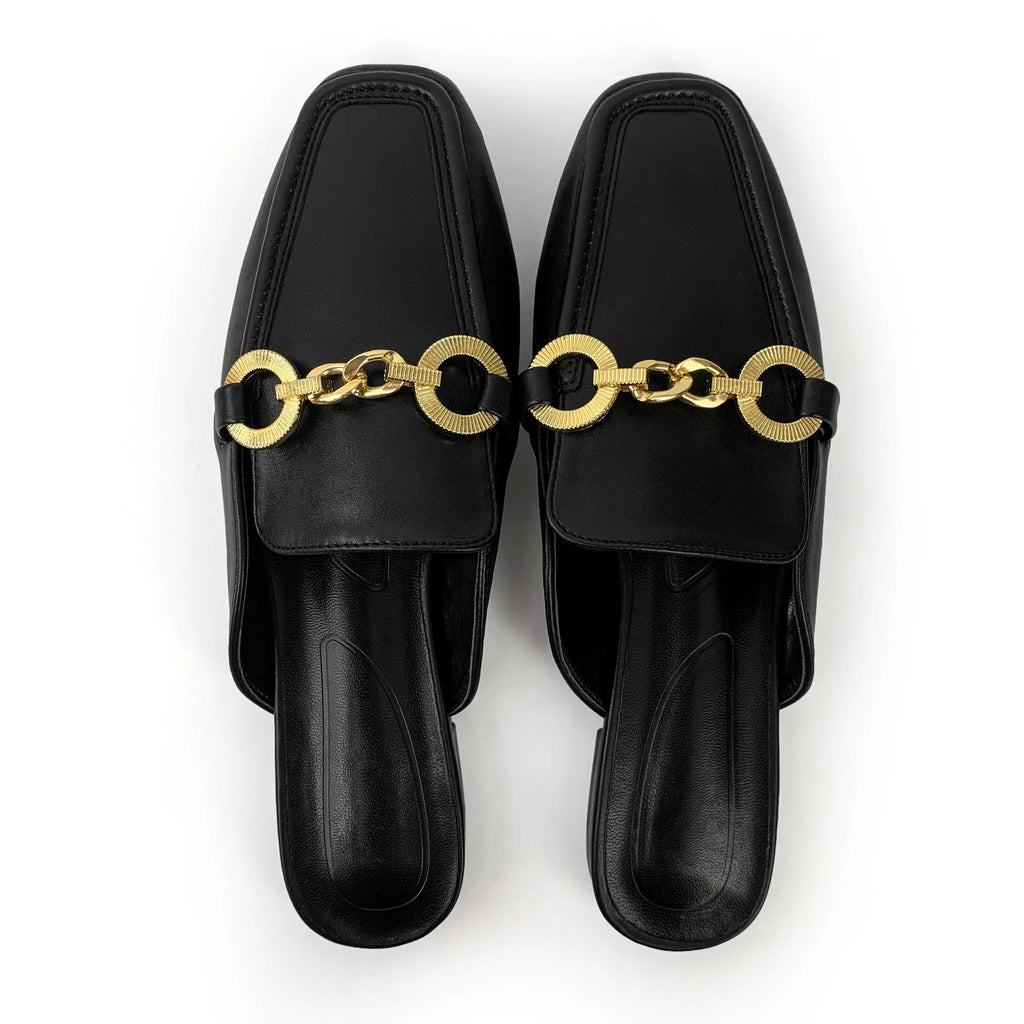 Womens Pearl Accent Square Toe Flats