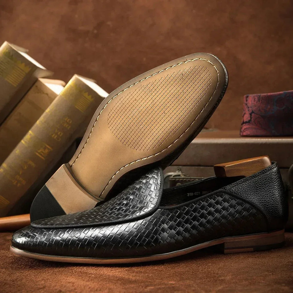 Mens Black Genuine Leather Slip On Loafers