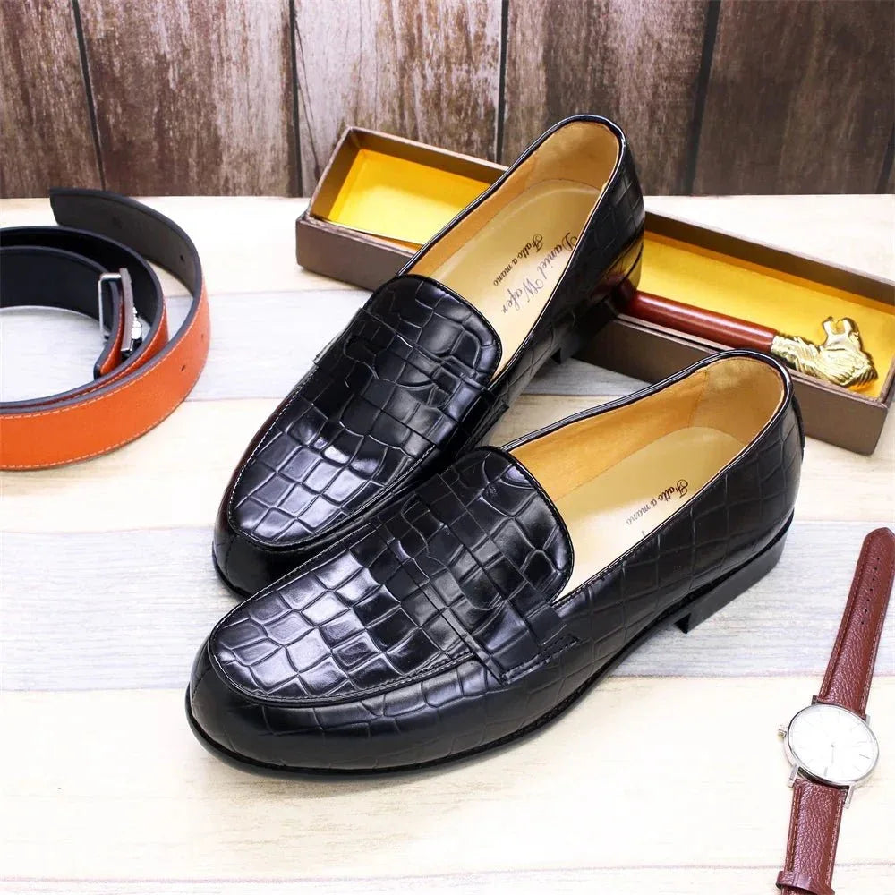 Mens Plaid Pattern Leather Loafers