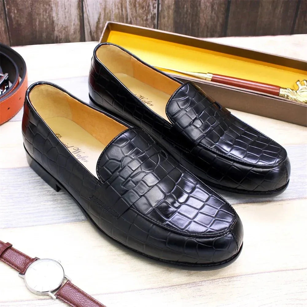 Mens Plaid Pattern Leather Loafers