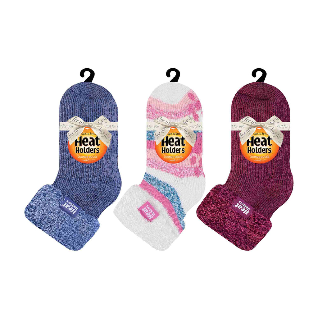 HEAT HOLDERS Womens 3 Pair Multipack Fluffy Fleece Slipper Bed Socks with Non Slip Grips