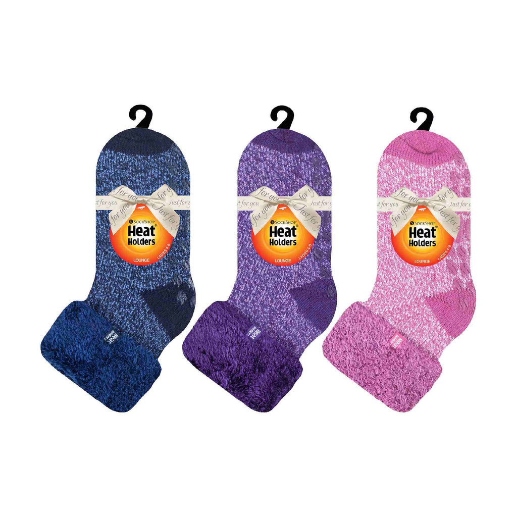 HEAT HOLDERS Womens 3 Pair Multipack Fluffy Fleece Slipper Bed Socks with Non Slip Grips