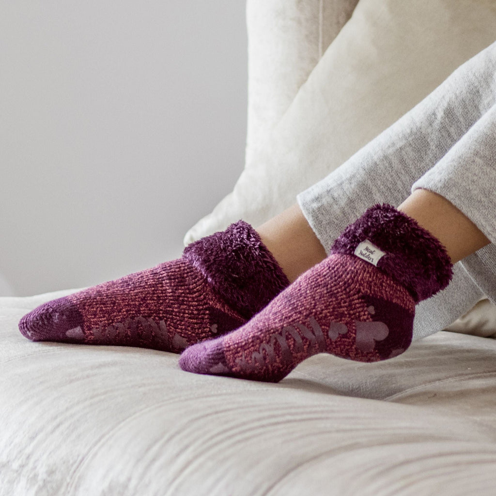 HEAT HOLDERS Womens 3 Pair Multipack Fluffy Fleece Slipper Bed Socks with Non Slip Grips