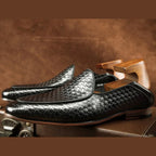 Mens Black Genuine Leather Slip On Loafers