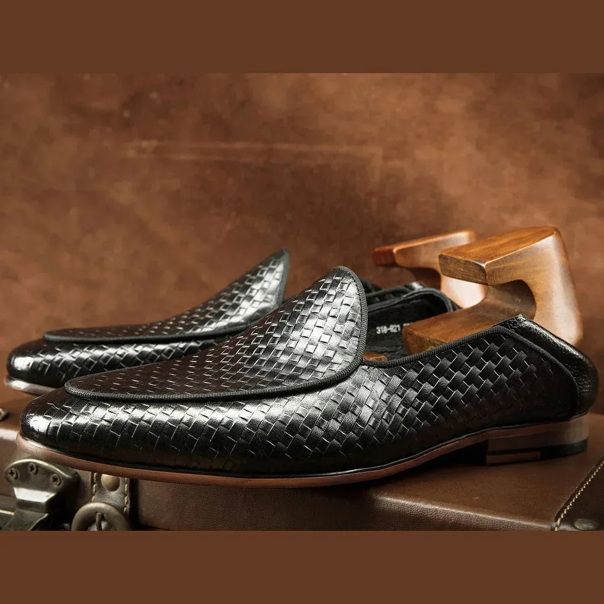Mens Black Genuine Leather Slip On Loafers