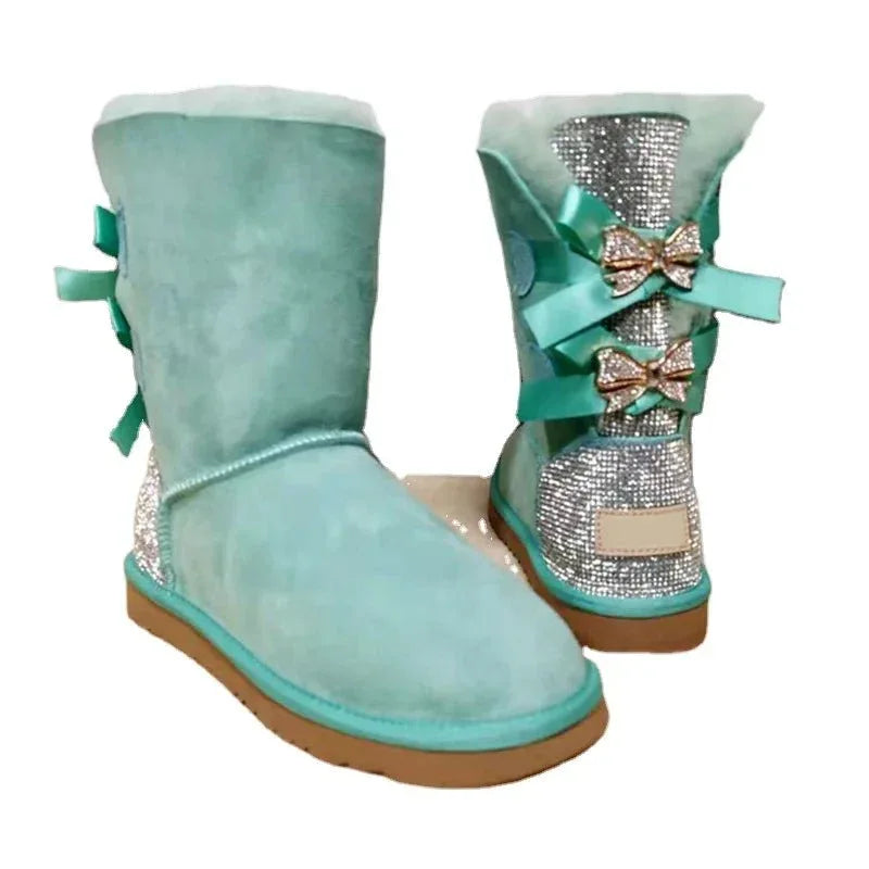 Womens Sparkle Bow Winter Boots