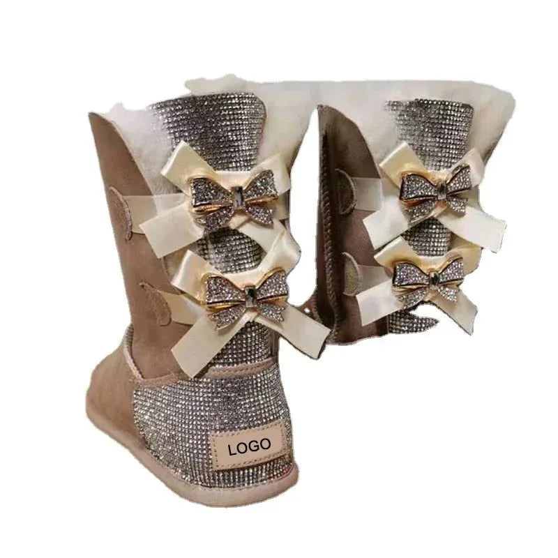 Womens Sparkle Bow Winter Boots
